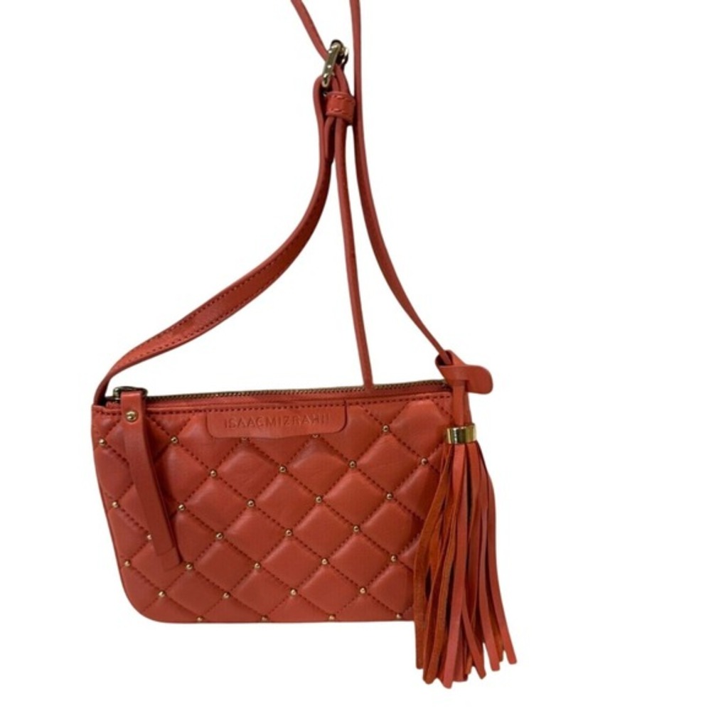 Isaac Mizrahi Quilted Lambs Leather Tassel Mini Crossbody in Summer Coral NWOT